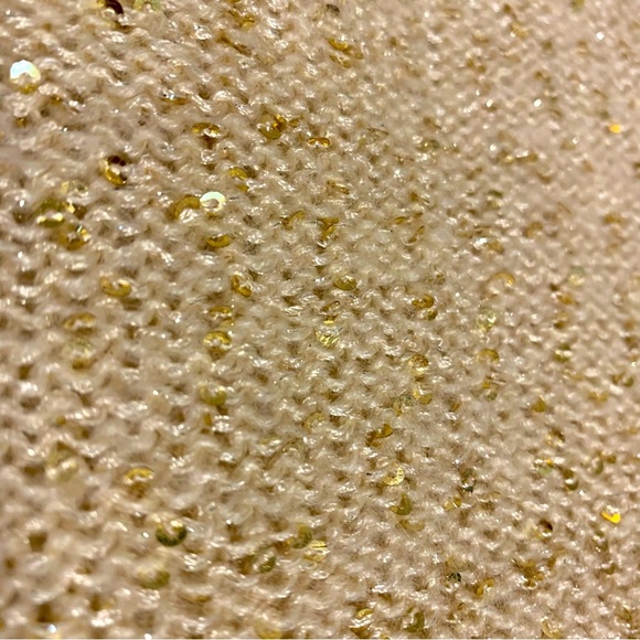 New Anne Klein cream knit lightweight sweater sparkly mini gold sequins M - Picture 3 of 13